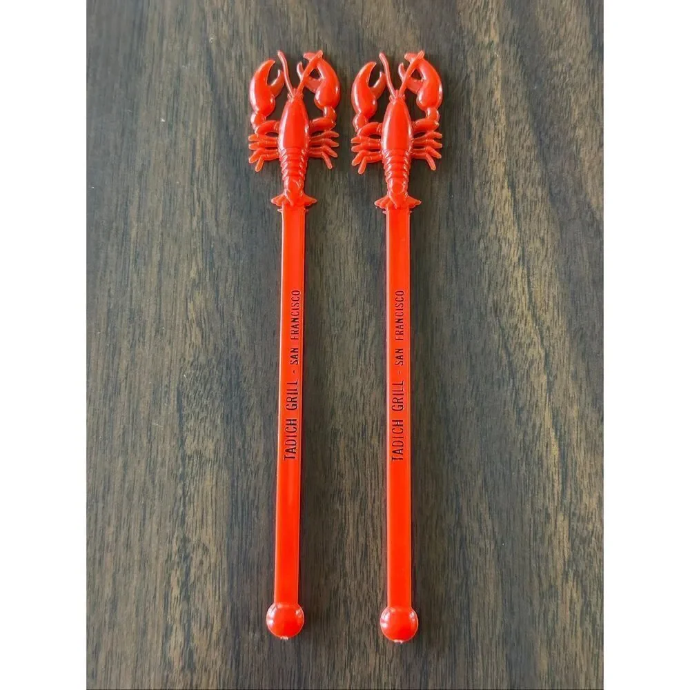Vintage Red San Francisco Tadich Grill Lobster Swizzle Stick Barware Collectible